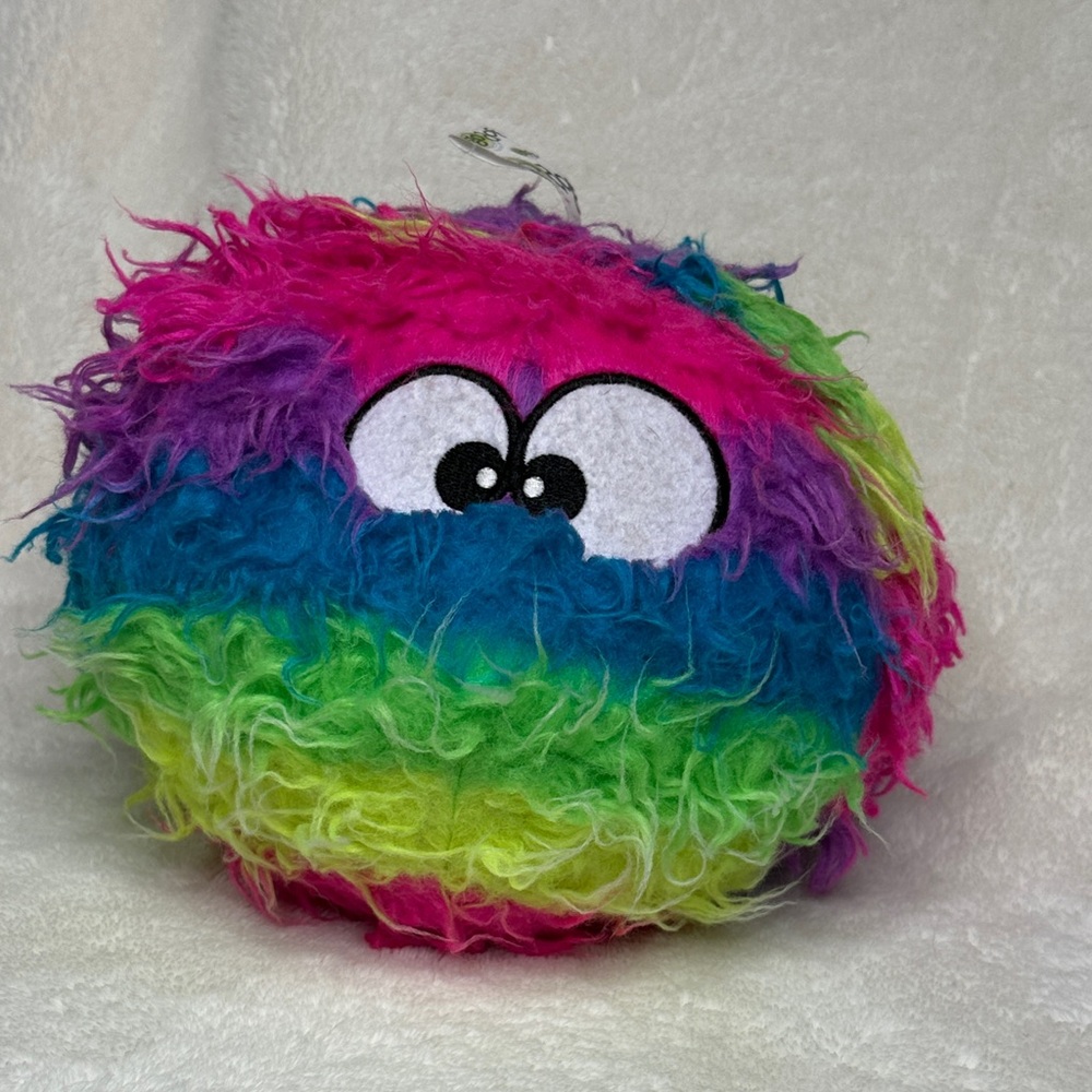 Go Dog Tough for Fun Colorful Furry Plush Dog Big Ball Toy Silent Squeakers